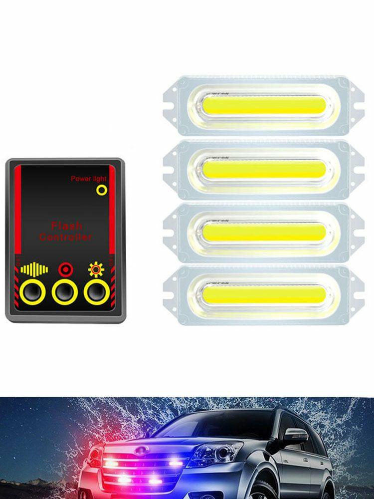 Decorative Lamp |   12V 1 to 4 COB 8LED Car Motorcycle Strobe Warning Light Grill Flashing Lamp Car Lights Blue