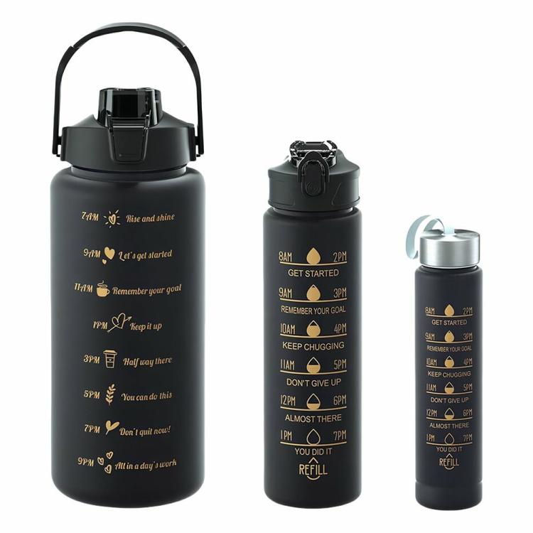 Interior Decoration |   3Pcs Water Bottles Set with Time Marker 2000ml 750ml 300ml Outdoor Water Bottle Interior Accessories Interior Decoration