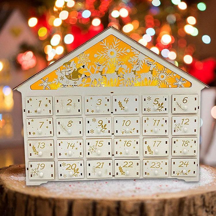 Interior Decoration |   Christmas Advent Calendar 24 Drawers LED Lights Wooden Christmas Advent Calendar Interior Accessories Interior Decoration