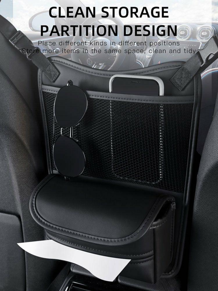 Internal Storage |   Leather Car Seat Middle Hanger Bag Soft Seat Storage Bag for Car Stowing Tidying Interior Accessories Black/Grey/Army Green