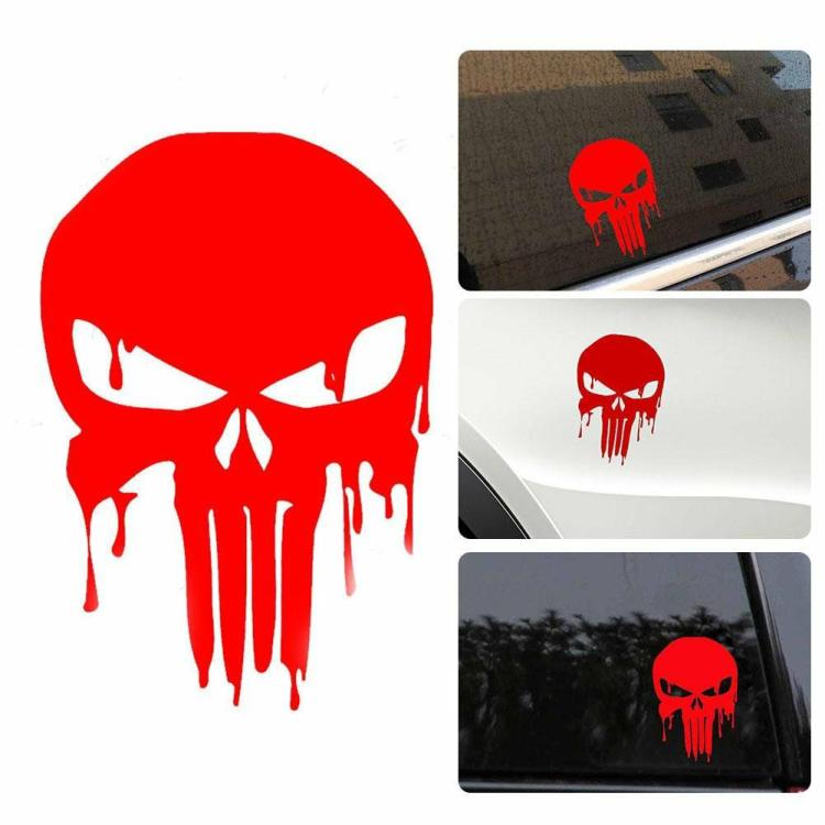 Modified & Maintenance |   Car Sticker 15×10.1cm Bloody Punisher Skull Reflective Motorcycle Decal Red Exterior Accessories Modified & Maintenance