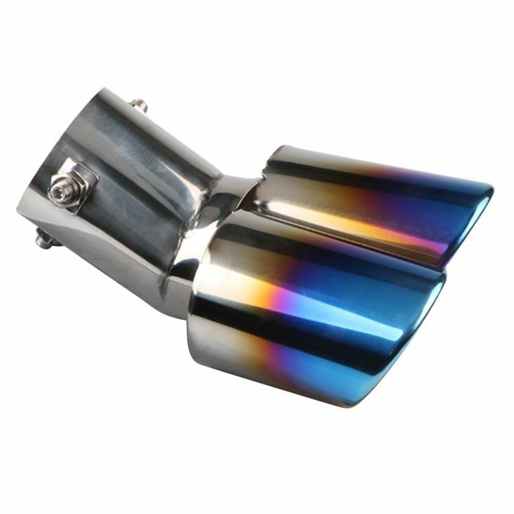 Modified & Maintenance |   Dual Outlet Burnt Blue Stainless Steel Car Exhaust Tip Rolled Edge Muffler Exterior Accessories Modified & Maintenance