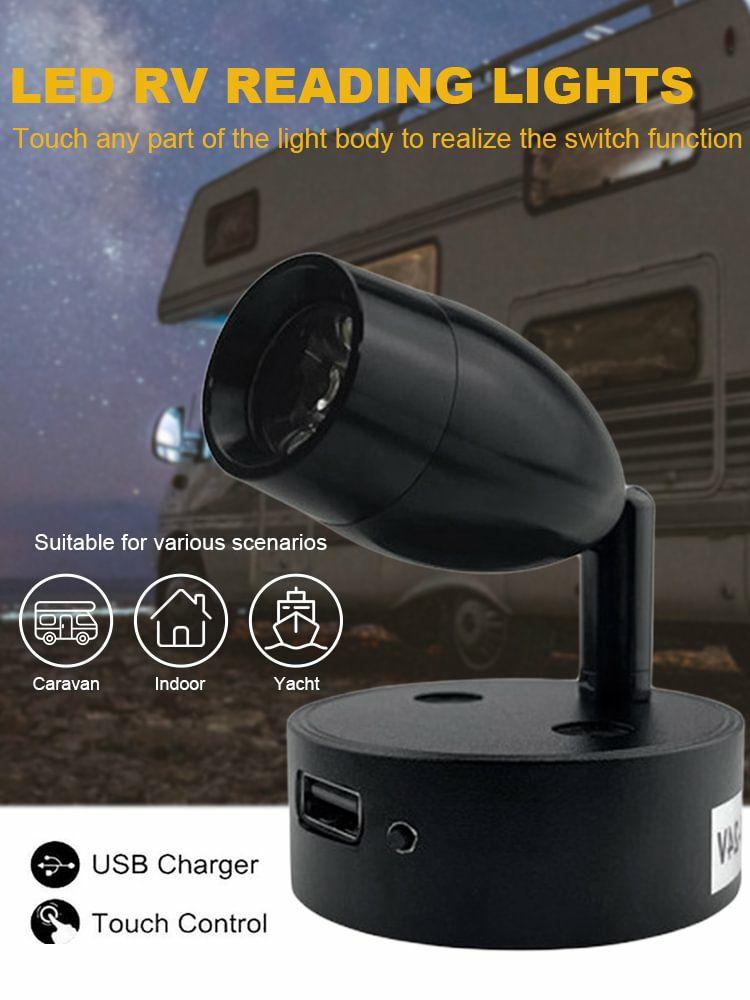 Work & Reading Light |   DC 12V Boat Wall Bedside Lamp 230LM USB Motorhome Wall Lamp Caravan Interior LED Car Lights Silver/Black